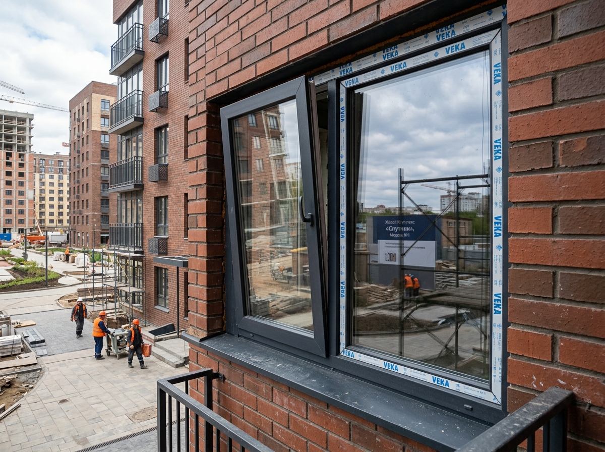 Окна Антрацит — двухстворчатые